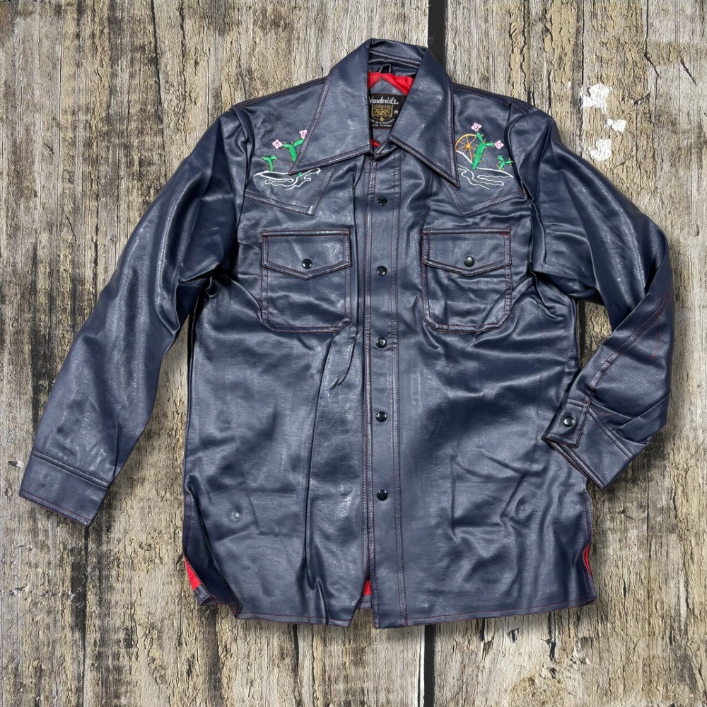Vanderbilt 70s Western Faux Leather Jacket Embroidered Wagon Korea Vintage M